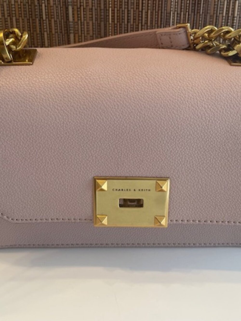 Charles & Keith Structured Bag with Metallic push lock Soft Pink